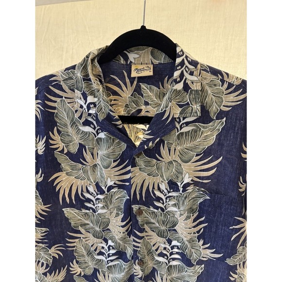 Royal Creations Hawaiian Shirt Mens Medium Reverse Print Aloha Floral Blue Green - Picture 2 of 7